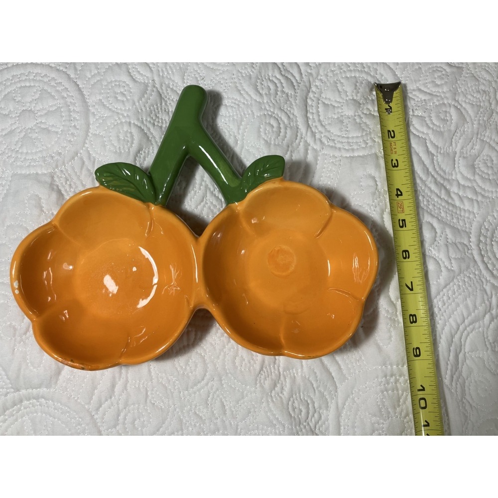 Retro MCM Kitsch Orange Ceramic Divided Dish California Pottery Style Whimsical - Picture 4 of 8
